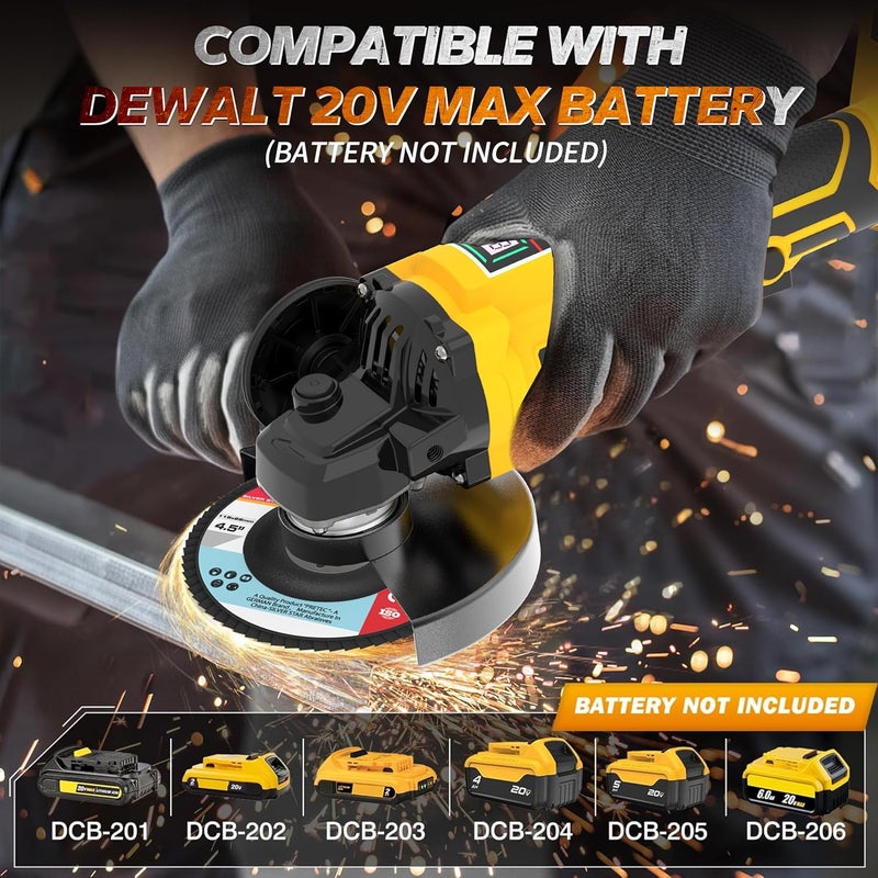 OUBA Cordless Angle Grinder Power Tools, Compatible with Dewalt 20V Max Battery Grinder Tool, Brushless Motor with LED, 3 Variable Speed, 4-1/2" Cutting Whee, Flap Disc Grinding (No Battery), Yellow - Image 4